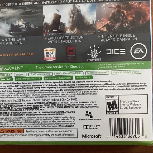 BATTLEFIELD 4 NWT EA BRAND - Picture 4 of 4